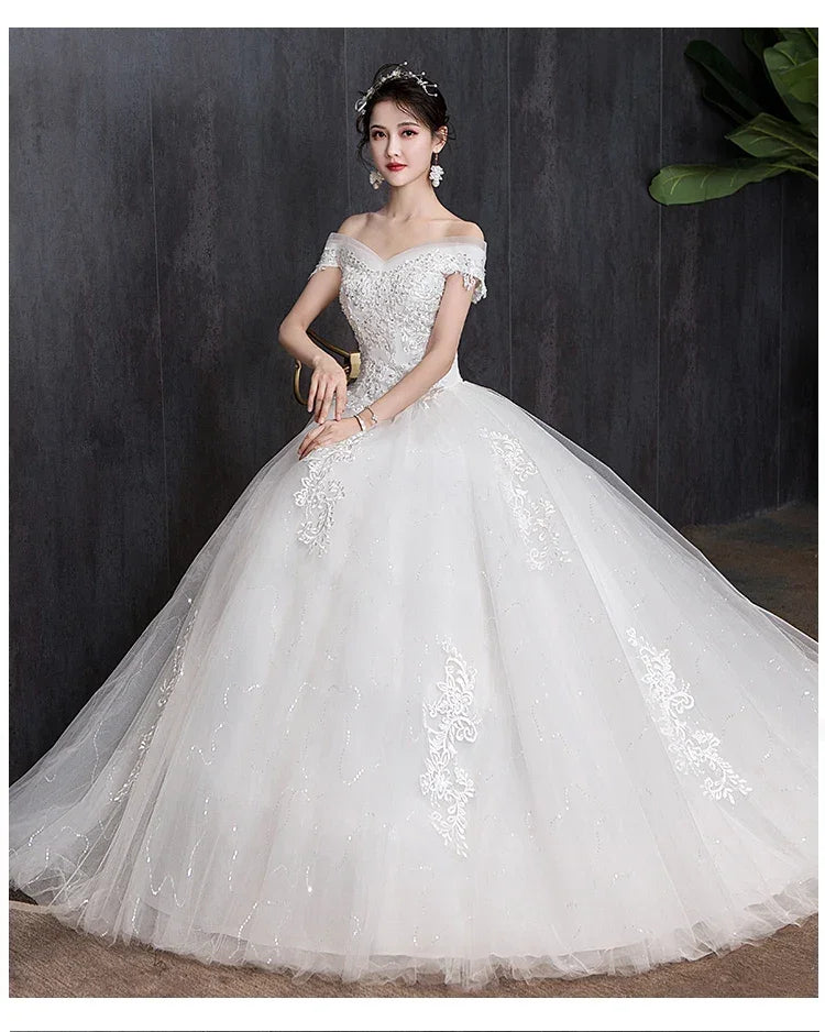Shoulder Wedding Dress Light Appliques Pearls Lace Fashion Wholesale Cheap Simple Bride Dress Vestidos De Novia Customized