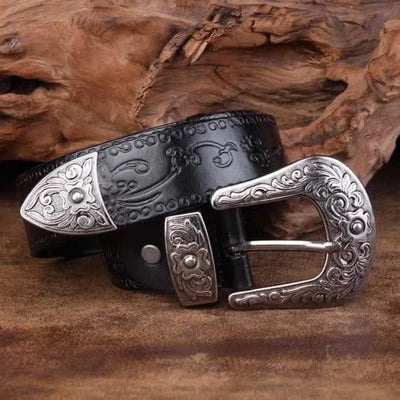 Designer High Quality Genuine Leather Strap Retro Flower Printing Belts Men |  Pin Buckle Belt