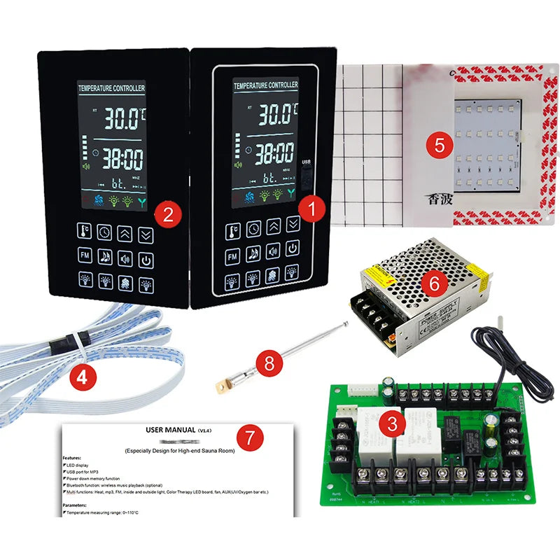 4.5KW 30A Infrared Heater Sauna Thermostat for Sauna Accessories Music Bluetooth Controller Lamp, Fan, AUX Switch