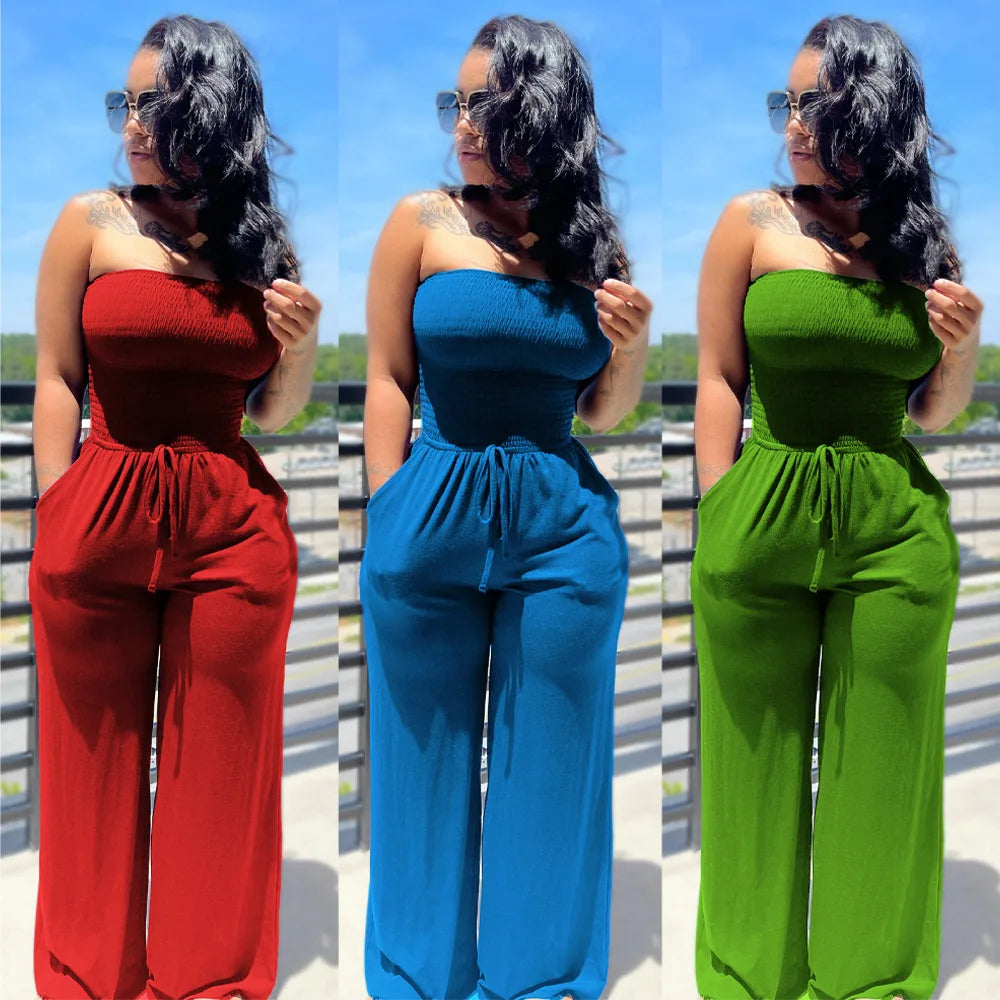Summer Sexy Tube Top Wide-leg Jumpsuit Women Fashion Casual Loose Jumpsuit Women