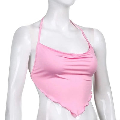 Pink Sleeveless Sexy Crop Tops Women Backless Lacing Camis Wireless Bralette
