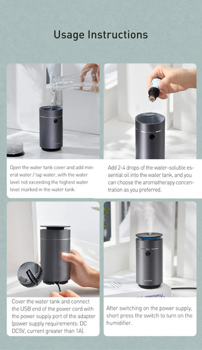 Baseus Car Diffuser Humidifier Auto Air Purifier Aromo Air Freshener with LED Light For Car Aroma Aromatherapy Diffuser