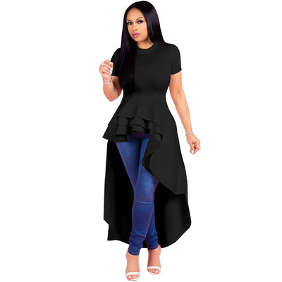 Fashion Evening Party Club Dress For Women Short Sleeve Irregular Ruffle Robe Dinner Dress Female African Clothing White Vestido