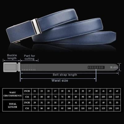 Blue Genuine Leather Automatic Buckle Strap Metal Belts for Men| Male