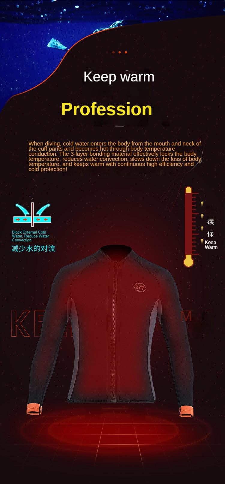 Wetsuit 3MM Neoprene Men Long Sleeve Split Wetsuit Warm Jacket Pants Plus Size Women Swimsuit Scuba Diving Snorkeling Surf Suit