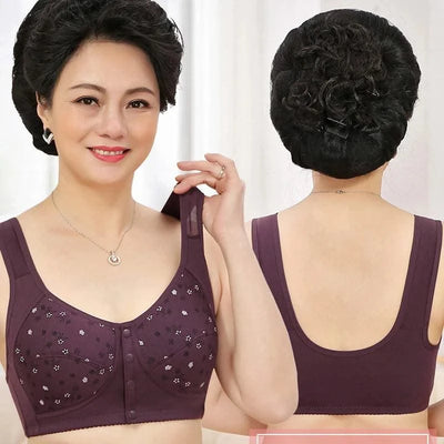 Front Closure Cotton Bras Women Removable Padded Bra Soft Camisole Middle Age Women Everyday Underwear Big Bust 50/115 B C Cup