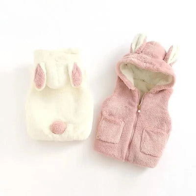 Cute Rabbit Sleeveless Hooded Plush Vest Coat/Jacket  | Spring Autumn Outwear| Baby Girls, Toddler, Infant, Children