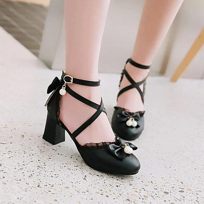 Kids Fashion Bowknot Thick High Heel Shoes | Children's Party Shoes| Fancy Dress Shoes for Girls