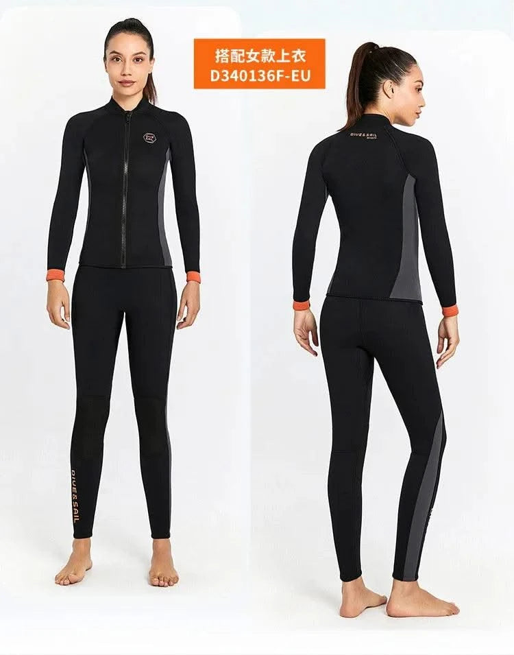 Wetsuit 3MM Neoprene Men Long Sleeve Split Wetsuit Warm Jacket Pants Plus Size Women Swimsuit Scuba Diving Snorkeling Surf Suit