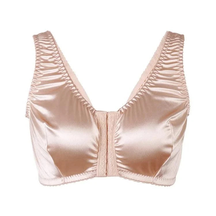 Women Full Coverage Bra Plus Size Comfort And Support Satin Bra Imitated Silk No Padded Wireless Front Closure Vest Underwear