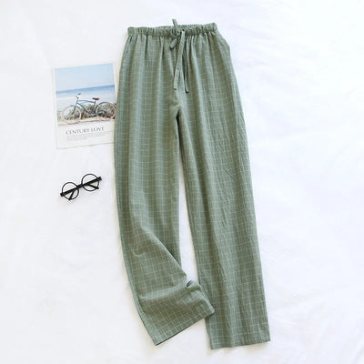 couple washed cotton trousers thin men and women home pants Elastic Waist Sleep Bottoms Plaid lounge pants home sleepwear 2021