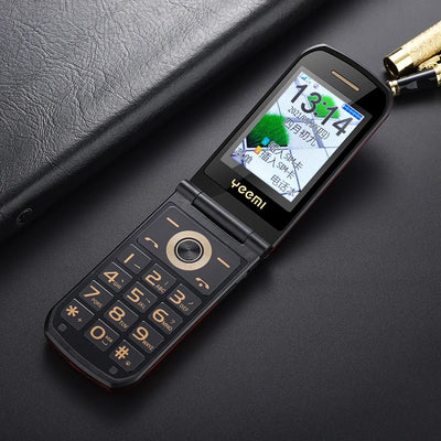 Slim Flip Mobile For Elderly Metal Body  Big Screen SOS Call Quick Dial Loud Sound Two Sim Magic Voice Torch Senior Mobile Phone