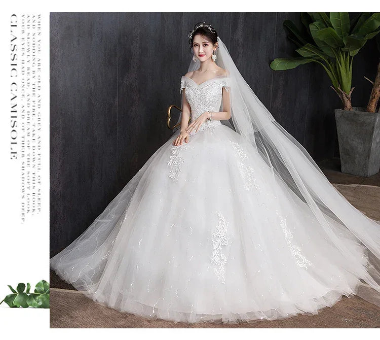 Shoulder Wedding Dress Light Appliques Pearls Lace Fashion Wholesale Cheap Simple Bride Dress Vestidos De Novia Customized