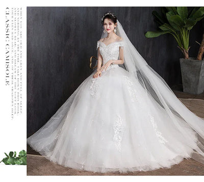 Shoulder Wedding Dress Light Appliques Pearls Lace Fashion Wholesale Cheap Simple Bride Dress Vestidos De Novia Customized