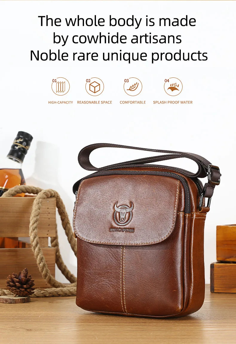 BULLCAPTAIN-Men's Leather Shoulder Bag Brand Casual Men's Bags Small Mini Multifunctional Crossbody Bag's D07