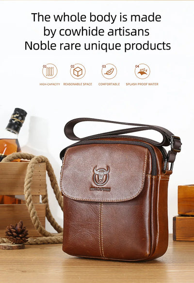 BULLCAPTAIN-Men's Leather Shoulder Bag Brand Casual Men's Bags Small Mini Multifunctional Crossbody Bag's D07