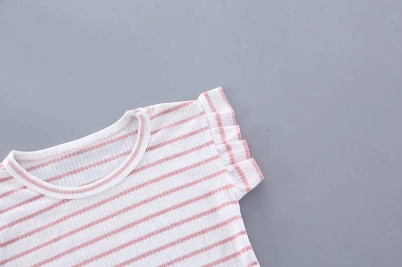 Summer Children Clothing Baby Cute  Girls Casual T-Shirts Bib Shorts 2Pcs/Set Toddler Cartoon Fashion Cotton Infant Clothes Suit