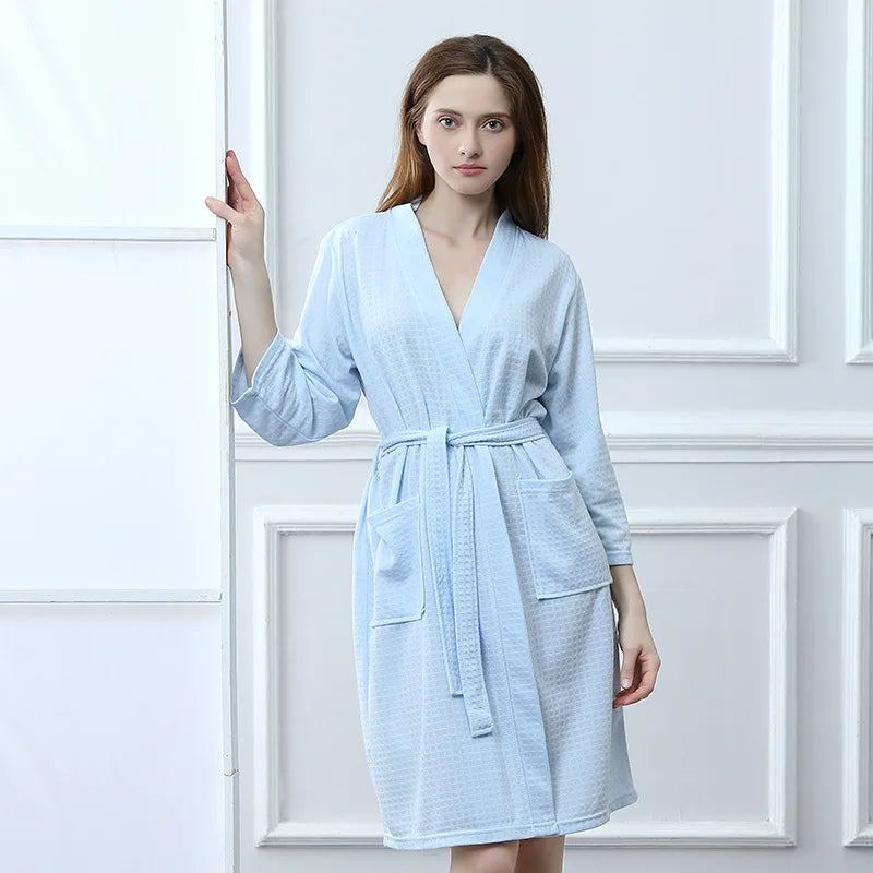 Waffle Couple Bathrobe Short Male Female Kimono Korean Style Nightwear Daily Casual Home Lounge Robe домашняя одежда женская