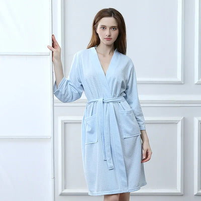 Waffle Couple Bathrobe Short Male Female Kimono Korean Style Nightwear Daily Casual Home Lounge Robe домашняя одежда женская