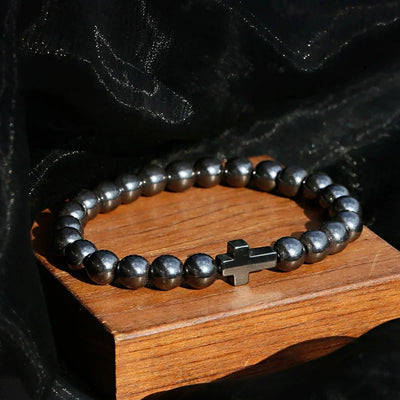 New Men Beads Cross Hematite Bracelets Wholesale Bileklik Meditation Bead Bracelet Women Yoga Jewelry Homme
