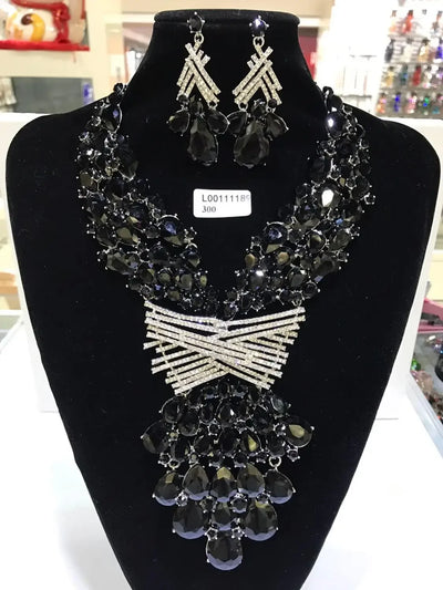 Women Luxury Necklaces Set Wedding Delicate Fashion Jewelery Set Crystal Rhinestone Earrings Jewelry Sets
