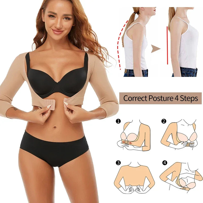 Upper Arm Shapers Compression Long Sleeves Women Arm Shapewear Humpback Posture Corrector Shoulder Breast Support Push Up Tops