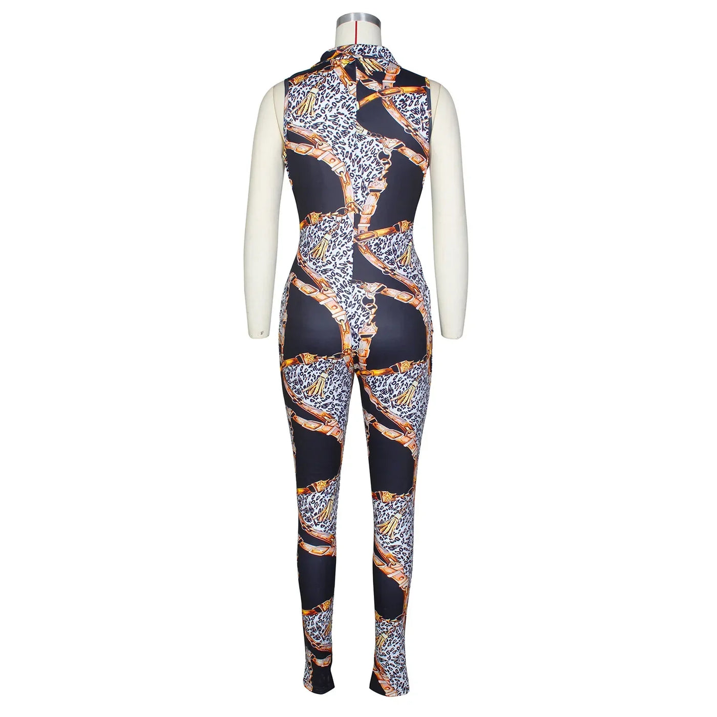 JRRY Sexy Women Jumpsuits Sleeveless Sashes Print Bodysuit High Elasticity Chain Pattern Outdoor Wear