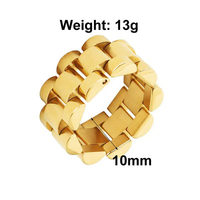 Luxury Never Fade 18K Gold Plated Bold Wide Thick Ring for Women Chunky Link Chain Stainless Steel Strap Finger Rings Jewelry