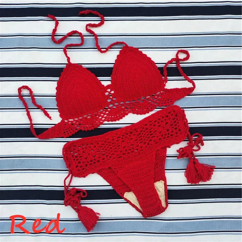 Handmade Crochet Push up Bikini Set Sexy Women Swimwear Crop Top Beach Swimsuit Suit