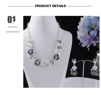 MeiceM Women Silver Plated Pendant Original Design Chain Leaf Necklace Drop Female Luxury Necklaces Set for Wedding Women's Mom