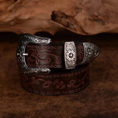 Designer High Quality Genuine Leather Strap Retro Flower Printing Belts Men |  Pin Buckle Belt