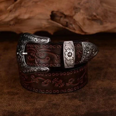 Designer High Quality Genuine Leather Strap Retro Flower Printing Belts Men |  Pin Buckle Belt