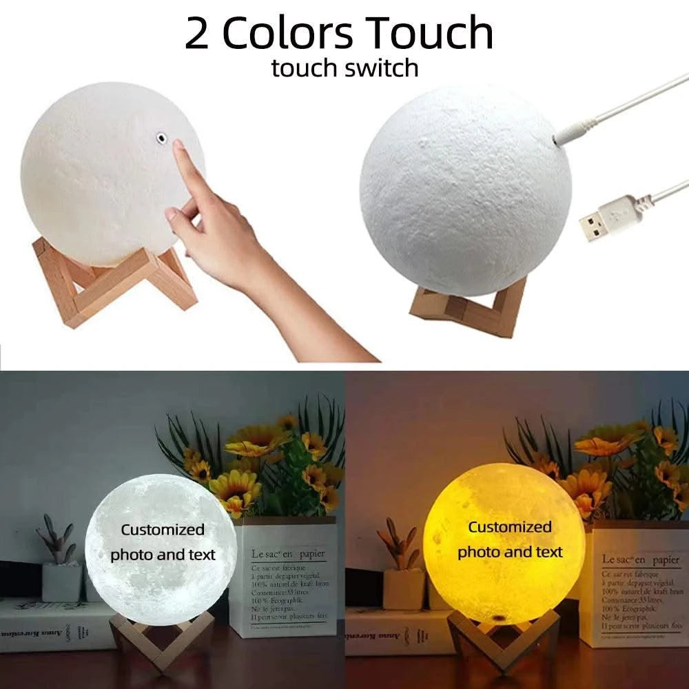 Customized 3D Printing Moon Lamp Personalized Photo Text Night Light USB Rechargeable Gift for Birthday Mother's Valentine Day