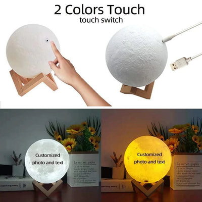 Customized 3D Printing Moon Lamp Personalized Photo Text Night Light USB Rechargeable Gift for Birthday Mother's Valentine Day