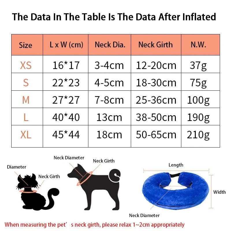 Inflatable Pet Collar Anti-bite Neck Elizabethan Collar Cute Cat Dog Puppy Neck Protective Circle Collar For Small Large Dogs
