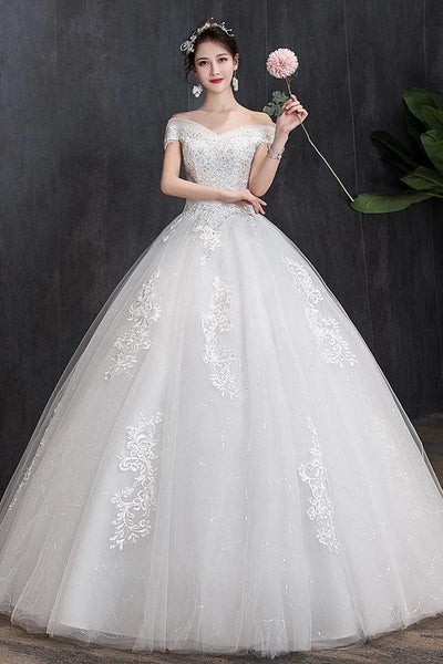 Shoulder Wedding Dress Light Appliques Pearls Lace Fashion Wholesale Cheap Simple Bride Dress Vestidos De Novia Customized