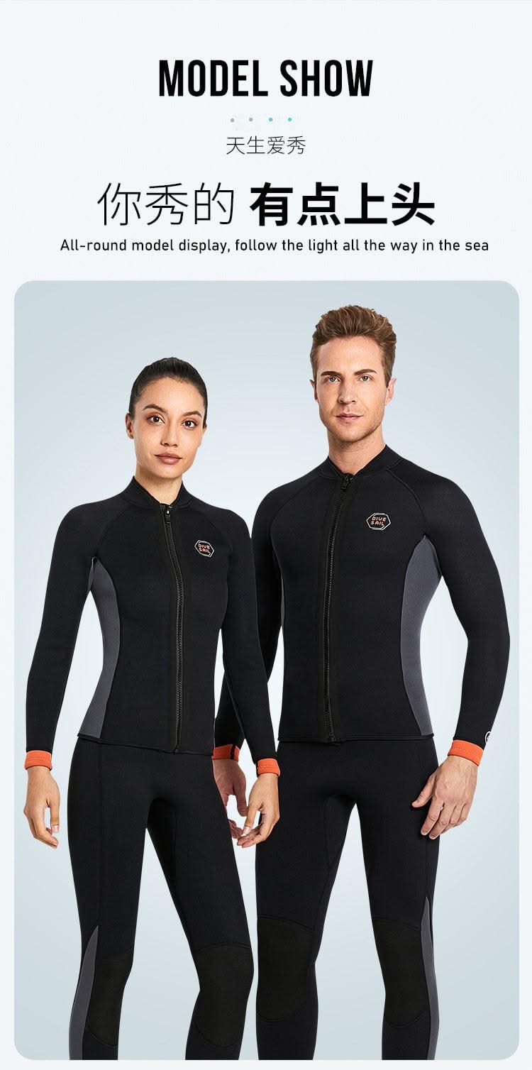 Wetsuit 3MM Neoprene Men Long Sleeve Split Wetsuit Warm Jacket Pants Plus Size Women Swimsuit Scuba Diving Snorkeling Surf Suit