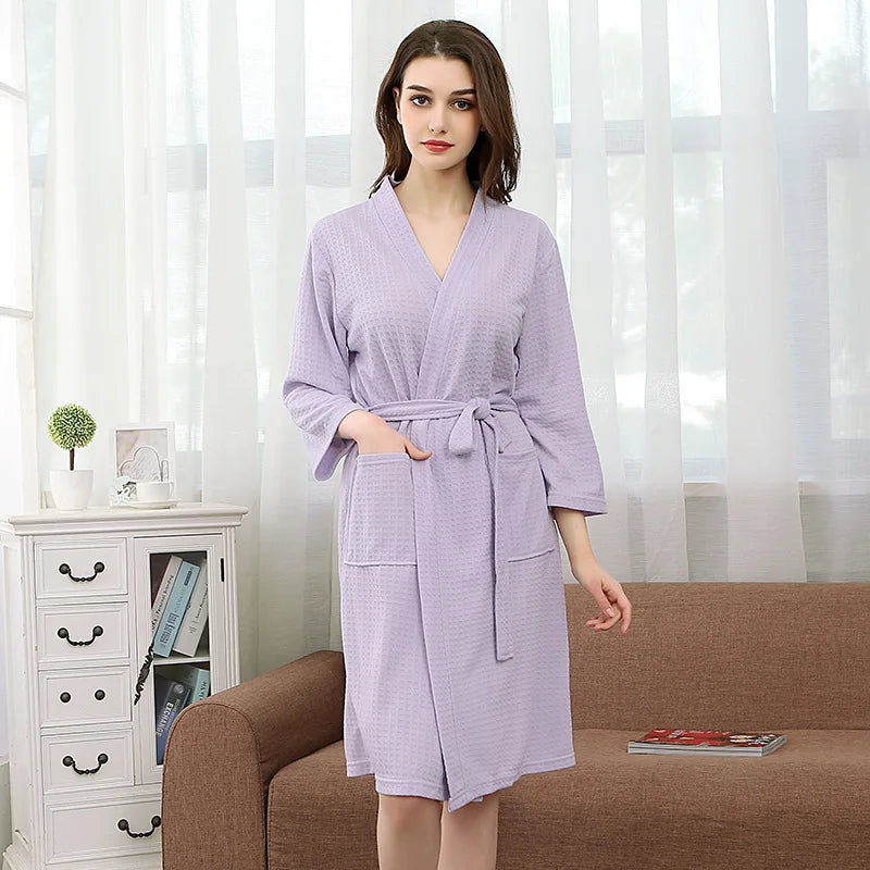 Waffle Couple Bathrobe Short Male Female Kimono Korean Style Nightwear Daily Casual Home Lounge Robe домашняя одежда женская