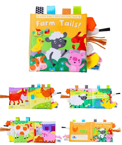 New Baby Toys Cartoon Animals Tail Baby Cloth Book Educational Ringed Paper Cloth Book Toys Enlightenment Baby Toys 0 12 Months