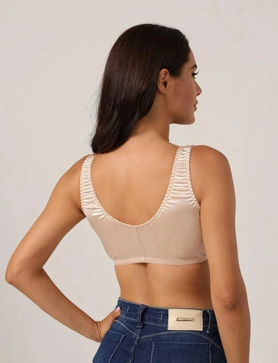 Women Full Coverage Bra Plus Size Comfort And Support Satin Bra Imitated Silk No Padded Wireless Front Closure Vest Underwear