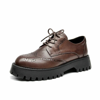 BeauToday Brogue Shoes Women Genuine Cow Leather Wintip Round Toe Cross-Tied Thick Sole Ladies Derby Shoes Handmade 21839