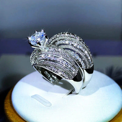 Luxury Double Set Ring High-Grade Zircon Plated Real Gold Men's And Women's Rings Party Wedding Jewelry Gift
