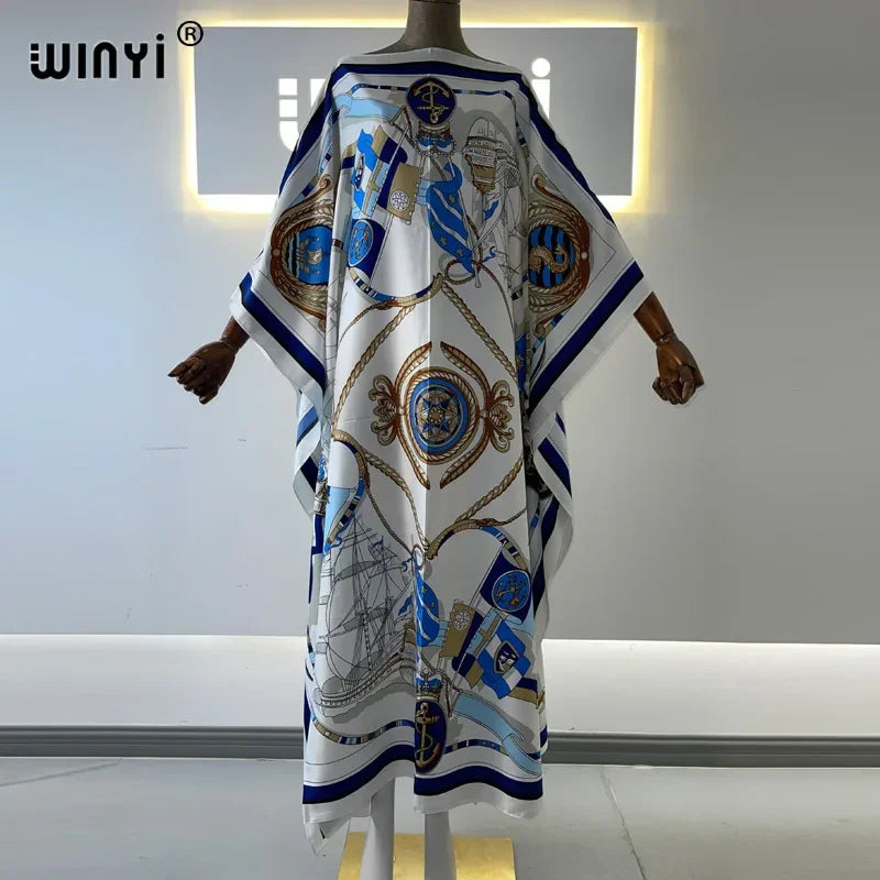 Printed  Dresses For Women 2021 Fashion Design Loose Dress Batwing Maxi Long Femme Vestidos Summer Autumn Party Elegant Dress