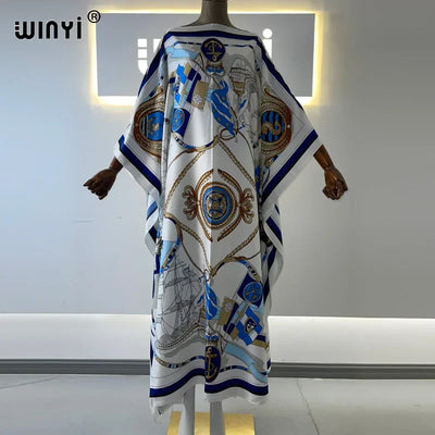 Printed  Dresses For Women 2021 Fashion Design Loose Dress Batwing Maxi Long Femme Vestidos Summer Autumn Party Elegant Dress