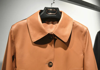 Women's Sheepskin Short Tops Harajuku Fashion Jassen Dames Slim Jaqueta De Couro Legítimo Square Collar Trendy Streetwear Coat