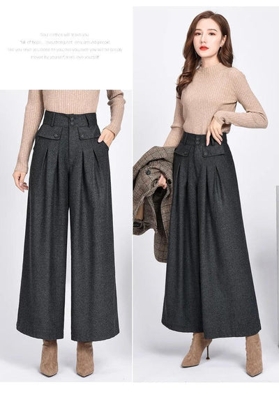 2023 Winter Warm Wool Women's Pants Female High Waist Pleated Wide Leg  Capris for Women Trousers Woman  4xl