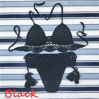 Handmade Crochet Push up Bikini Set Sexy Women Swimwear Crop Top Beach Swimsuit Suit