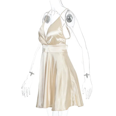 Women's Dress 2024 Fashion Summer elegant bow white female mini dress party cute sexy french romantic silk dress women