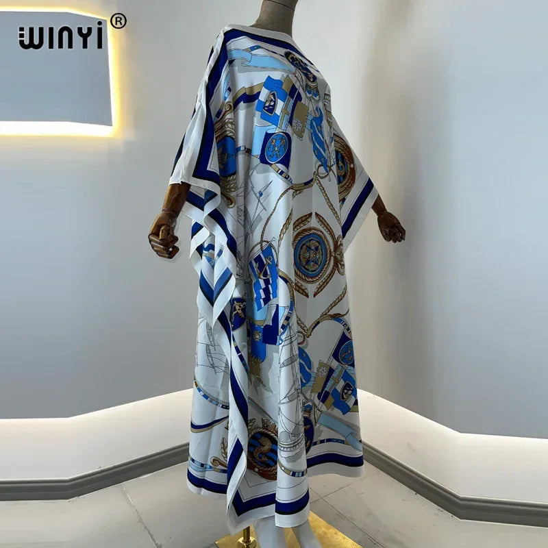 Printed  Dresses For Women 2021 Fashion Design Loose Dress Batwing Maxi Long Femme Vestidos Summer Autumn Party Elegant Dress