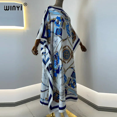 Printed  Dresses For Women 2021 Fashion Design Loose Dress Batwing Maxi Long Femme Vestidos Summer Autumn Party Elegant Dress